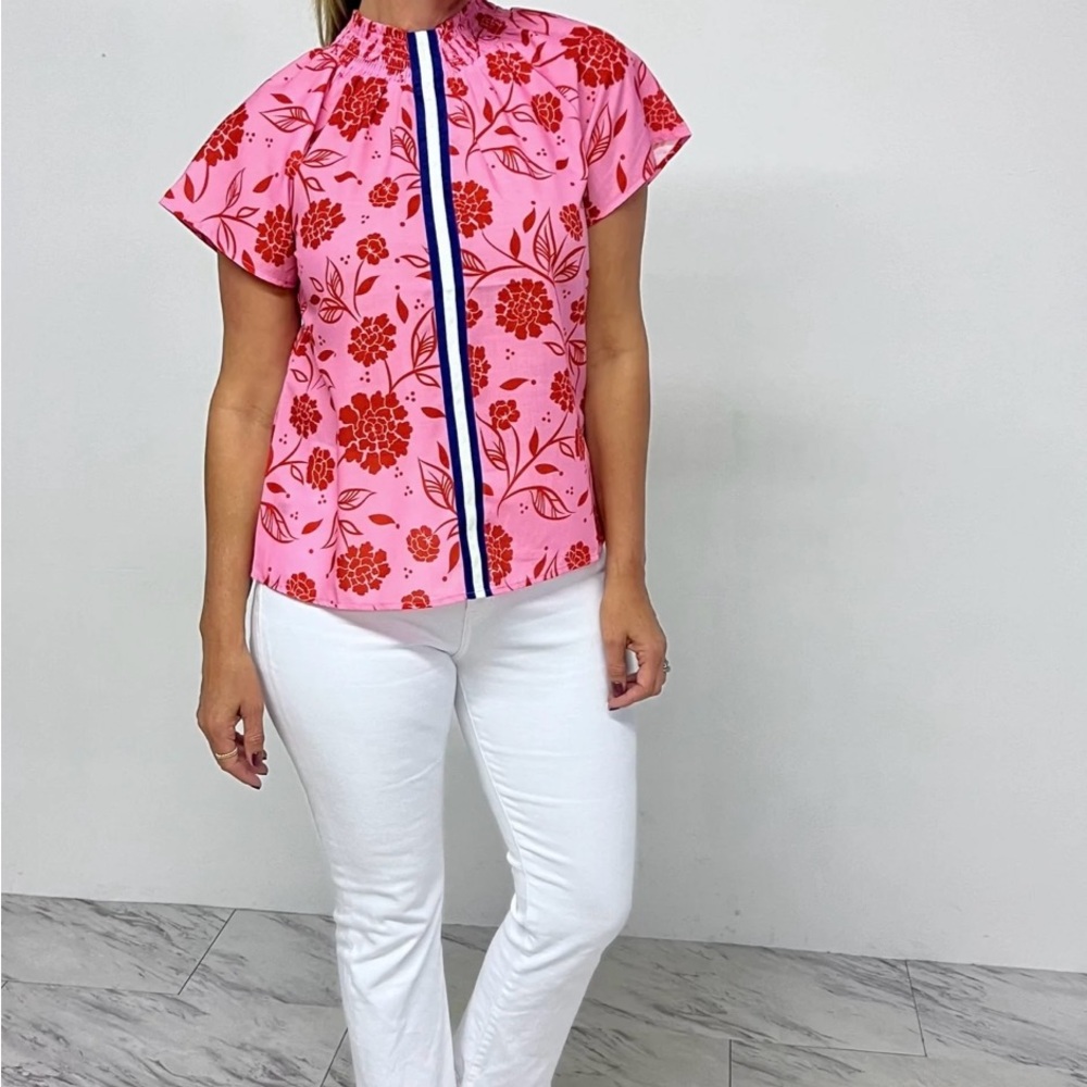THML Pink and Red Graphic Cap Sleeve Top